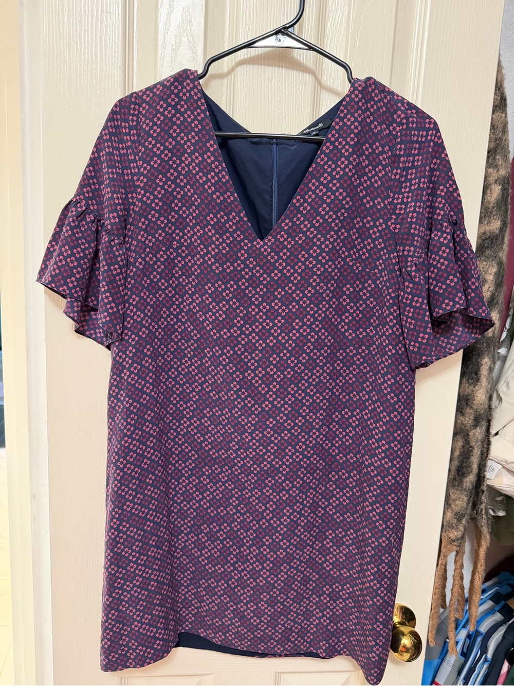 Madewell Navy Dress with Pink Geo Print & V-Neck
